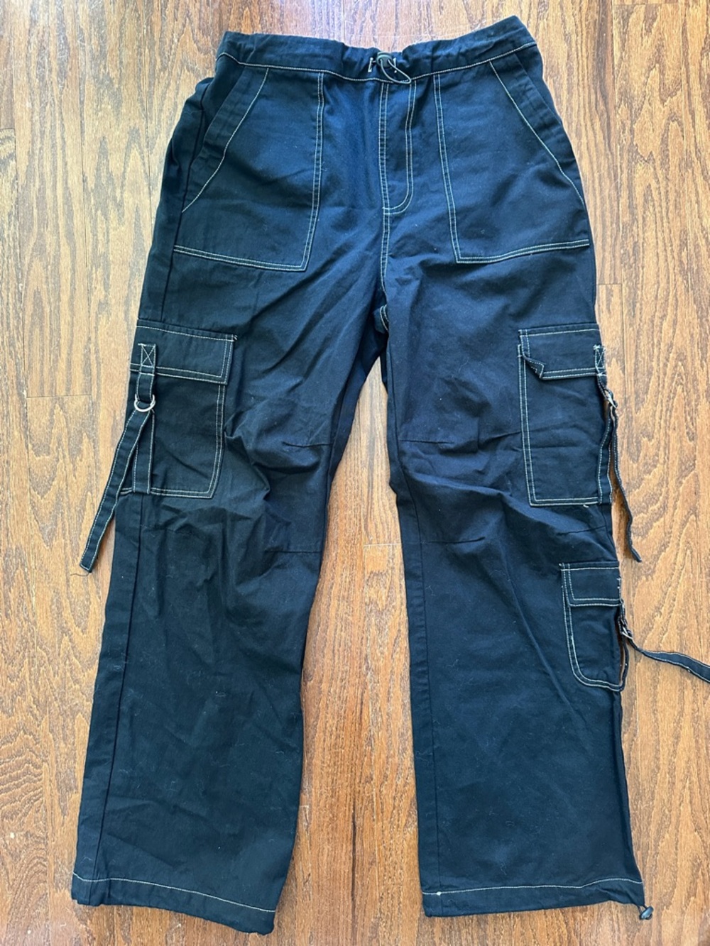 Le Lis Black Utility Cargo Pants with Contrast Stitching